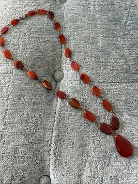 Vintage Carnelian Teardrop Stone Necklace
